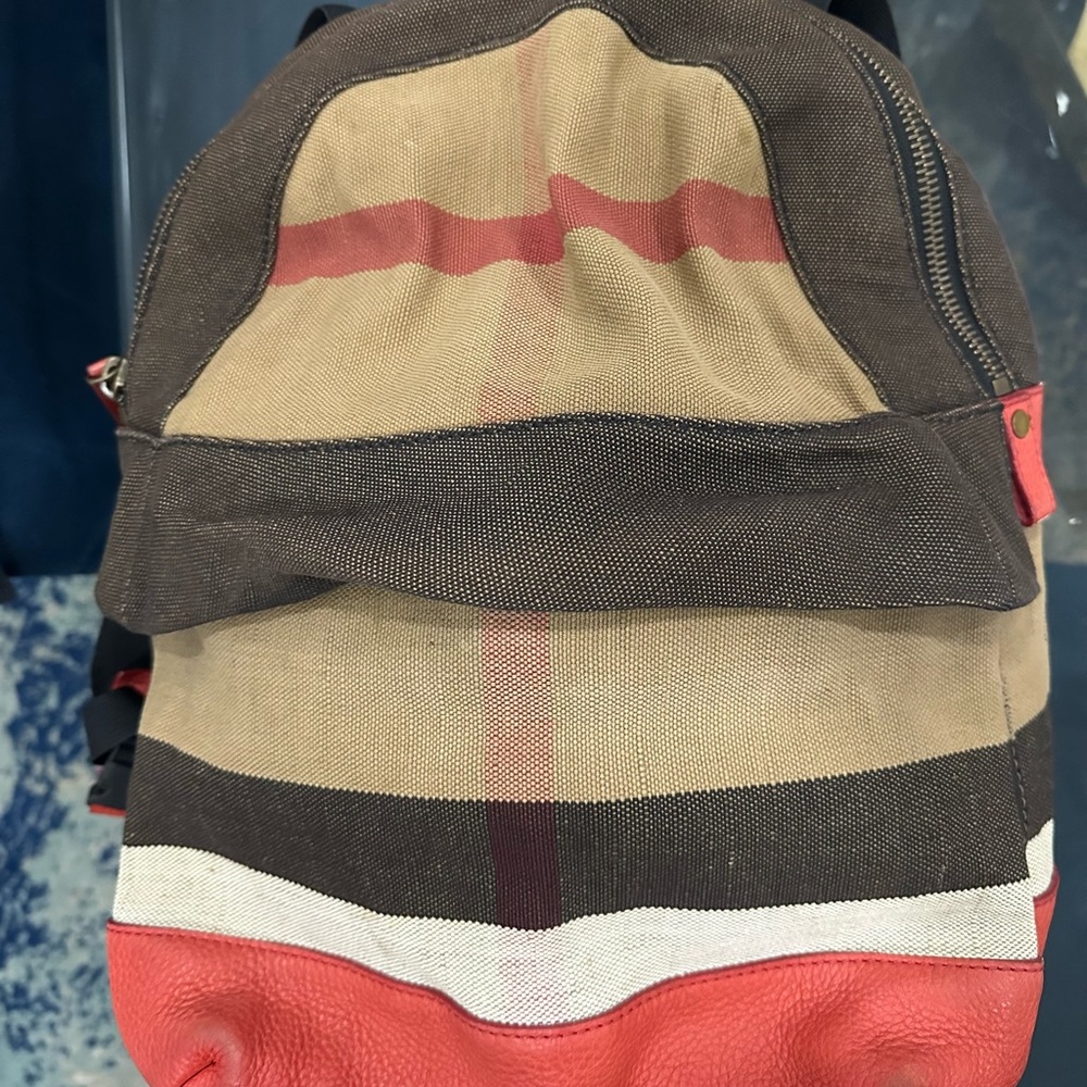 Burberry Jute Calfskin Mega Check Children's Backpack Red